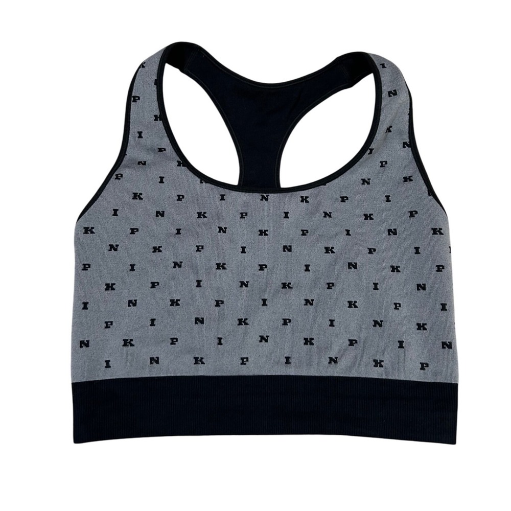 PINK by Victoria's Secret Sports Bra Seamless‎ Racerback Gray Black Reversible